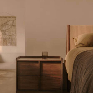 كومود خشب ام دي اف بقشرة جوز– درجين بإغلاق ناعم